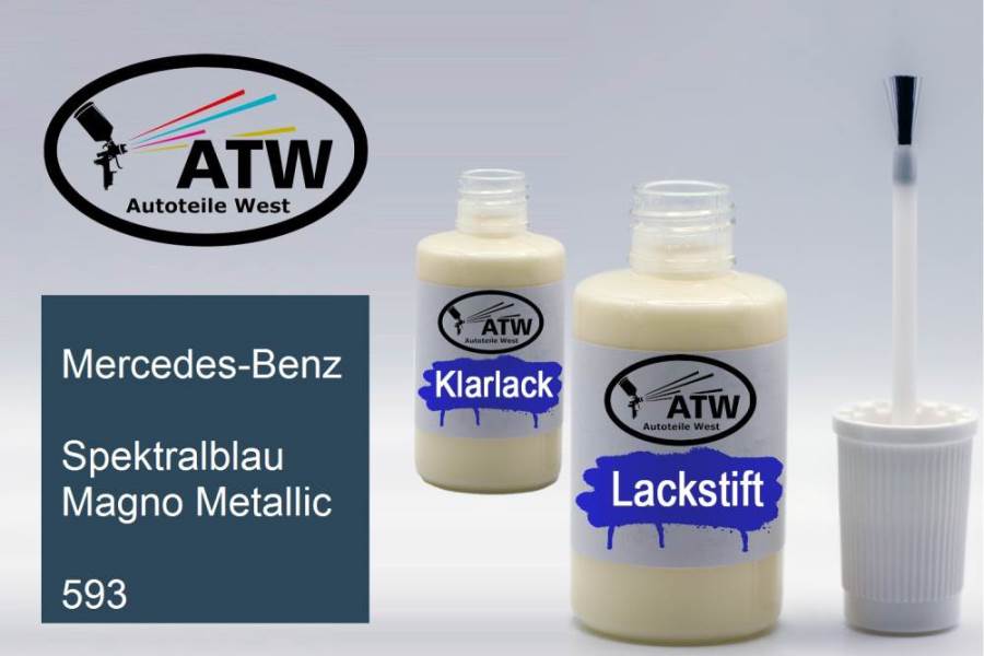 Mercedes-Benz, Spektralblau Magno Metallic, 593: 20ml Lackstift + 20ml Klarlack - Set, von ATW Autoteile West.